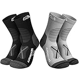 Premium Wandersocken aus Merino Wolle - [2 Paar] - Profi Trekkingsocken zum Wandern - Outdoor Socken für Damen, Herren & Kinder - Warme Merino Wandersocken - Funktionssocken - (Grau-Schwarz, 43-48)