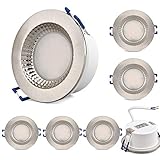 KYOTECH LED Einbaustrahler Ultra Flach IP65 Badeinbaustrahler 6W 230V 500LM Warmweiss 3000K,Feuchtraum Dusche Einbauspot Wasserdicht LED Einbauleuchte Bad Deckenspot Nickel gebürstet 6er S