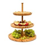 Relaxdays Etagere Bambus H: 25 cm D: 30 cm 3-stöckige Obstetagere aus Holz mit 3 runden Schalen zur Ablage von Gebäck, Kekse, Party-Snacks, Nüsse, Süßigkeiten als Obstteller und Servierplatte,