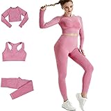 DONYKARRY 3 Stücke Damen Sportanzüge Jogginganzug Sport Sets Leggings Gym Yoga Bekleidungssets Yoga Outfit Freizeitanzug Sportswear (Rosa,L)