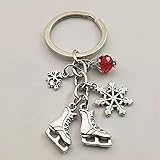 ZOJK 1pcs Schnee Schlüsselanhänger rot Perle Schlüsselanhänger Schlüsselanhänger Schmuck Antik Silber Charms Schlittschuhe Anhänger Schmuck