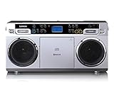 Lenco SCD-580 Ghettoblaster - Tragbarer CD-Player - PLL FM Radio - mit USB und Bluetooth - mit Netzadapter - silb