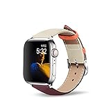 Lederschlaufe für Apple Watch 6/5/4/3/2/1 38mm 40mm Sportarmband Armband Strap für iWatch   6 Band 42mm 44mm-Braun Weiß,Für 38mm und 40