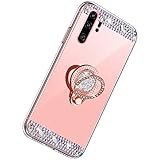 Herbests Kompatibel mit Huawei P30 Pro Hülle Glitzer Diamant Bling Strass Glänzend Kristall Handyhülle Spiegel Hülle Mirror TPU Silikon Case Handytasche mit Ring Ständer Halter,Rose G