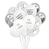 Geburtstag Luftballons Set,GRESATEK Silber Party Dekorationen 14er Pack,Silber Konfetti Latex Luftballons,Metallic Silber Luftballons,Happy Birthday Weiße Luftb