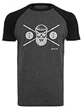 GO HEAVY Herren Kurzarm Baseball Trainingsshirt | Fitness Gym Sport T-Shirt | Barbell Skull | Grau/Schwarz XL