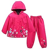 TURMIN Kinder Regenjacke Jungen Mädchen Regenanzug Regenbekleidung Wasserdichte Kinderjacke Baby Kleinkind Winddichte Jacke Regen Poncho, Rosenrot, 110(2-3 Jahre)