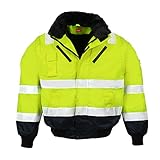 LeiKaTex Warnschutz-Pilotenjacke Winter gefüttert 4 in 1 Funktion mit Kapuze, Winddicht & Wasserabweisend für Herren und Damen (XXXL, Neongelb/Marine)