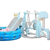 BLLXMX 5 In 1 Kinder Spielplatz Kinder Rutsche & Schaukel & Basketballkorb & Leiter, Schaukelgerüst Gartenschaukel Kinderschaukel Rutschbahn Kinderrutsche Für In- Und O