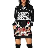 PcLeam Damen Weihnachtskleid Party Kleider Weihnachts KostüM Cartoon Drucken Oberteil Langarmshirt LäSsig Sweatshirt FrüHling Herbst Winter Shirts Festliche Geschenk（A011-braun，XL）