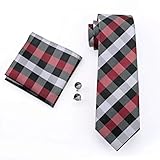 GPZFLGYN Krawatten Set Herren Krawatten Red Plaid Tie Taschentuch Manschettenknopf Set Herren Business Geschenk Krawatten Für M