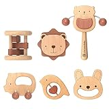 YUMOYA 6pc Set Naturholz Beißring Rasseln Baby Beruhigendes Spielzeug Krippe Dekoration Baby Gym Intellektuelles Puzzle Spielzeug Spielzeug Für Baby Neugeborenes 3-6-9-12 Monate Baby Geschenk