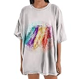 Übergroßes Tshirt Damen Vintage Heruntergefallener Ärmel Oberteile Lässig Federdruck Pullover O Ausschnitt kurzen Ärmel T Shirt Sommer Tops Lockere All Match Tunika Bluse Geschenk für F