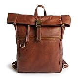 NAMA 'Fernando' Rucksack Echtes Leder Vintage Roll Top Kurierrucksack für Damen und Herren Tagesrucksack Fahrradrucksack Laptoprucksack rollbar Naturleder B