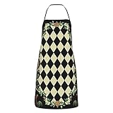 Küchenschürze für Damen und Herren mit Taschen, Vintage-Stil, schwarz, weiß, kariert, Huhn, Blumenbereich, Schürzen, Koch, Backen, Gartenarbeit, Grillen, Malerei, Schw