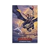 Filmposter 'How To Train Your Dragon 3 The Hidden World, Ohnezahnlos', Kunstdruck auf Leinwand, modernes Familienschlafzimmerdekor, Poster für Schlafzimmer und Wohnzimmer, 50 x 75