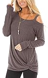 ZIOOER Damen Oberteile Schulterfrei Sweatshirt T-Shirt Langarm Shirt Bluse Tops Tunika Braun M