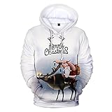 Herren Ugly Christmas Sweater Neuheit 3D Rentier Santa Grafik Sweatshirts Hoodie Kordelzug Pullover Hoodie mit Tasche, Weiß6, L