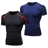 Niksa Funktionsshirt Herren Kurzarm 2 Stück Kompressionsshirt Männer Laufshirt Sportshirt mit Rundhalsausschnitt Fitness XXL