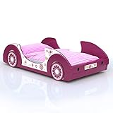 Deuba Kinderbett Holz 90x200cm Gestell mit Lattenrost Rausfallschutz pink weiß Mädchenbett Autobett Jugend B