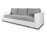 Schlafsofa Bird - Sofa mit Schlaffunktion und Bettkasten, Klappsofa, Schlafcouch mit Chromfüße, Couch, Couchgarnitur, Sofagarnitur (Weiß + Grau (Dolaro 511 + Berlin 01))