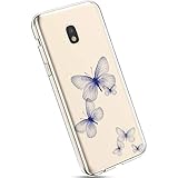 Ysimee Hülle kompatibel mit Samsung Galaxy J3 2017 Handyhülle, Transparent Weiche Silikon Schutzhülle Muster Blumen [Crystal Klar] TPU Bumper Case Dünne Stoßfeste Protective Hülle, Schmetterling