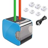 Oladwolf Elektrischer Anspitzer, Automatischer Bleistiftanspitzer mit Zwei Löchern, Pencil Sharpener Batterie und USB Zwei Mode mit 6 Klingen, Anti-Rutsch Auto Stop, Perfekt für Kinder Büro und H