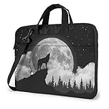 Laptop-Tasche Cooler Wolf, der auf dem Mond heult Laptop-Umhängetasche, Notebook-Hülle Tragetasche mit Trolley-Gürtel Passend für Laptops/Notebooks/E-Books/Kindertablets/iPad 15.6