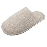ofoot Damen Bio-Baumwolle rutschfeste Hausschuhe, gemütlicher Memory-Schaum waschbar für Sommer Schlafzimmer, Gummisohle (Beige,39/40 EU)