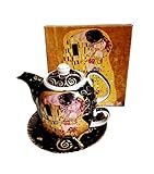 Atelier Harmony Gustav Klimt Tee for One Kuss-Lebensbaum Porzellan mit Geschenkbox NEU Limited Collection (Schwarz/Gold)
