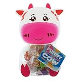 Spardose Kuh mit 144g Süßwaren-Füllung, leckere Mischung mit Jelly Beans, süße Halskette, Kaubonbons (Pink)
