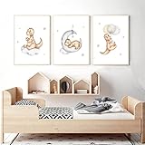 SWECOMZE 3er Set Bilder Poster Kinderzimmer Deko Dinosaurier Poster Babyzimmer Kinderposter Kinderbilder Wandbilder - ohne Bilderrahmen (21×30cm)