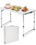 MOXTOYU Klappbarer Campingtisch, 55–70 cm, Aluminium, höhenverstellbar, leicht, Picknicktisch, zusammenklappbar, mit Tragegriff für Picknick, Garten, Grillparty, Weihnachten, 1.2 m (4 Fuß), Weiß