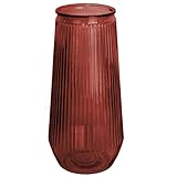 Multistore 2002 Tischvase hoch Ø14x30cm geriffelt, transparente Glasvase, Blumenvase Dekovase Dekoglas Tischdeko, Farbe:R