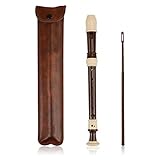 Blockflöte Sopran Recorder Flauto Barocke Griffweise 8 Löcher aus Kunststoff für Kinder mit Tabelle Anleitung mit Putzstock