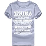 Chaconka Damen-T-Shirt, mit Buchstaben, bedruckt, Yes I'M A Spoiled Girlfriend, Humour Tee, kleine Freunde, niedlich, Valentinstagsgeschenk, Damen, Top, kurzärmlig, mit Wort, Tunika, locker, grau, XXL