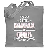 Shirtracer Oma Geschenk - Ich habe 2 Titel Mama & Oma und ich rocke sie beide! - Blumen - Unisize - Hellgrau - tasche ich habe 2 titel - WM101 - Stoffbeutel aus Baumwolle Jutebeutel lange Henk