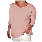 Damen Lang Arm T-Shirt Oversize Einfarbig Rundhals Top Langarmshirt Kurz Tops Oberteil S