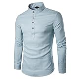 BAOQI Herren Leinenhemd Langarmshirts Langarm Stehkragen Slim Fit Jeansoptik Henley Shirts Polo Hemd mit Knopfleiste Männer Herbst Winter Casual Basic Einfarbig Baumwolle Bequemer T-shirt F