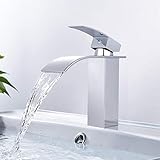Wasserhahn Bad, ToZoja Wasserfall Wasserhahn Waschbecken für Badezimmer Kaltes und Heißes Wasser Vorhanden, Waschtischarmatur, Keramikventil, Messing V