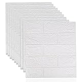 10 Stück 3D Ziegel Tapete selbstklebende Wandpaneele,38,5x 35 cm weiße Ziegel Muster Wandaufkleber, für Badezimmer, Schlafzimmer, Wohnzimmer, Balkon, Kü
