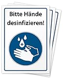 3 hochwertige Aufkleber Bitte Hände desinfizieren, Hinweisschild, Folie selbstklebend DIN A4 (210 x 297 mm)