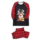 Hengyouhui Weihnachten Schlafanzug Fun-Nachtwäsche Christmas Hausanzug Langarm Nachthemd Top Plaid Nachthose Schlafanzüg