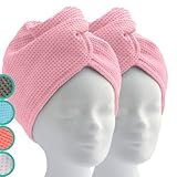 ELEXACARE Haarturban, Turban Handtuch mit Knopf (2 Stück rosa / rosé), Mikrofaser Handtuch für Kopf und Lange H