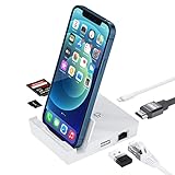 Lightning-auf-HDMI USB Docking Station Adapter für iPhone, 6 in 1 Digital AV 1080P HDMI Adapter, SD/TF Kartenleser, USB Kamera RJ45 Ethernet Adapter, Unterstützt i-Phone/i-Pad 1080P HD Sync S