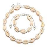 Muschelkette Und Armband NatüRliche Muschel Choker Halskette Natural Shell Halskette Armband Handgefertigt Hawaii Strand Choker Bohemia Samt Shell Form AnhäNger Kette Fuer Maedchen Damen 2 StüCk