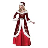 Weihnachtskleid Damen Sexy V-Ausschnitt Schulterfrei Kleid Csoplay Kleid Party Kleid Mit Hut und Gü