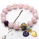 Cosaike Feng Shui Armband Glücks Charme Armband für Frauen Natürliche Edelstein Rose Quarz Armband 10mm Runde Perlen Armband Alte Münze Bernstein Anhänger Charm Heilung Kristall Chakra Liebe Lieb