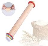 Nudelholz,Verstellbar Buchenholz Antihaft Teigroller Teigrolle mit 4 Verstellbar Distanz-Scheiben Rolling Pin Nudelhölzer für Fondant, Pizza , Cookie, Nudelteig 44cm Lang