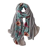 Eaylis Damen Schal Stickerei Pashmina Baumwolle Schals Blumen Bandana Schals, Halstuch Tuch aus Chiffon/Elegantes Accessoire/Organza-Schal/Halstuch/Schulter-Tuch/Schal Chiffon Stola S